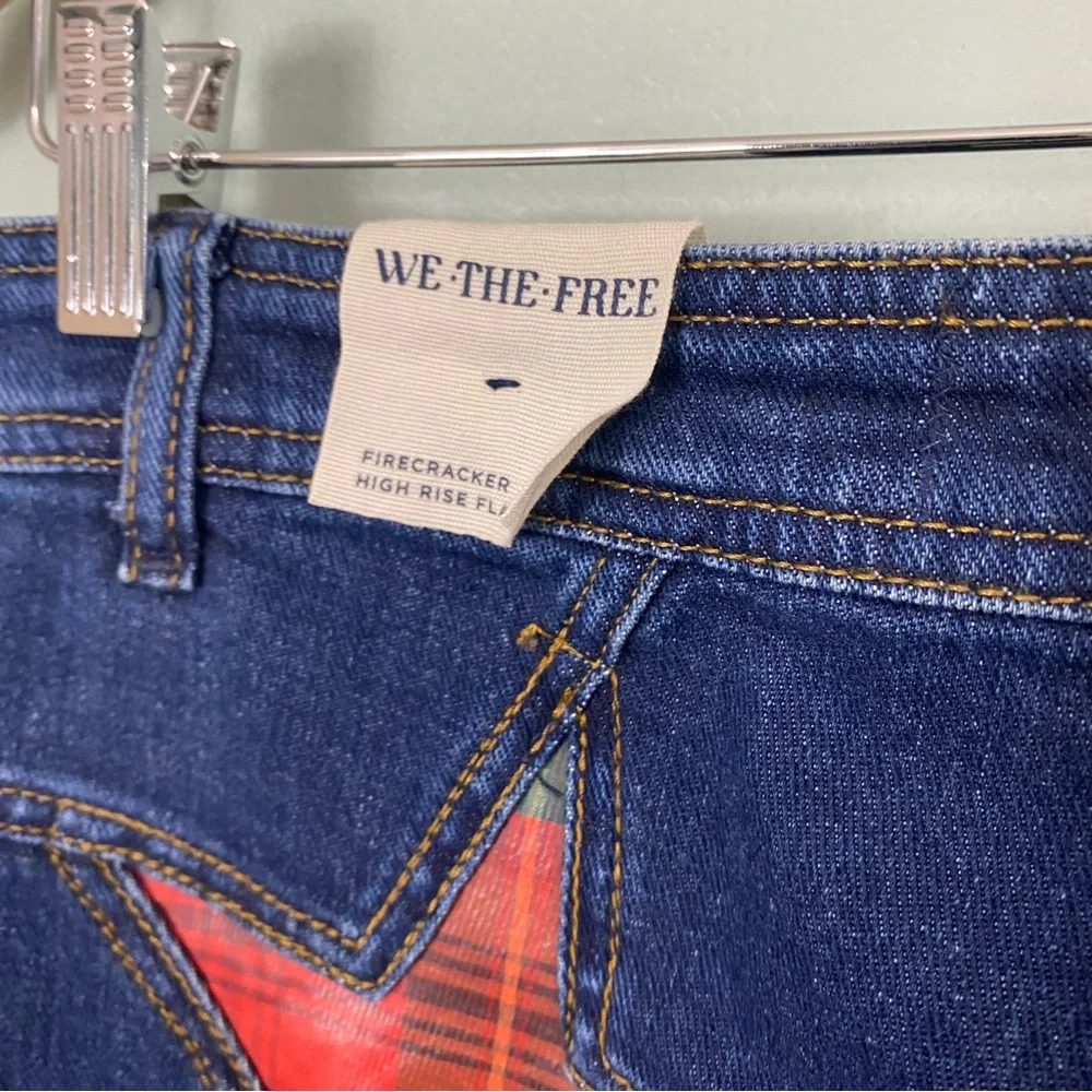 Free People Firecracker Jeans Holiday Tartan Stars Blue Plaid Size 30 - Picture 6 of 8